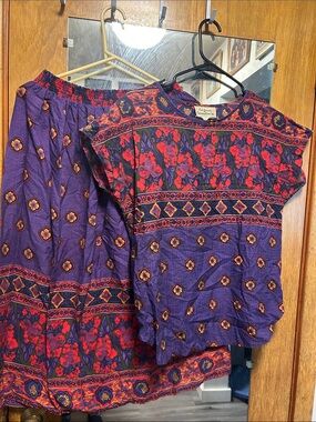 Vintage Purple Floral Print Two-Piece Set